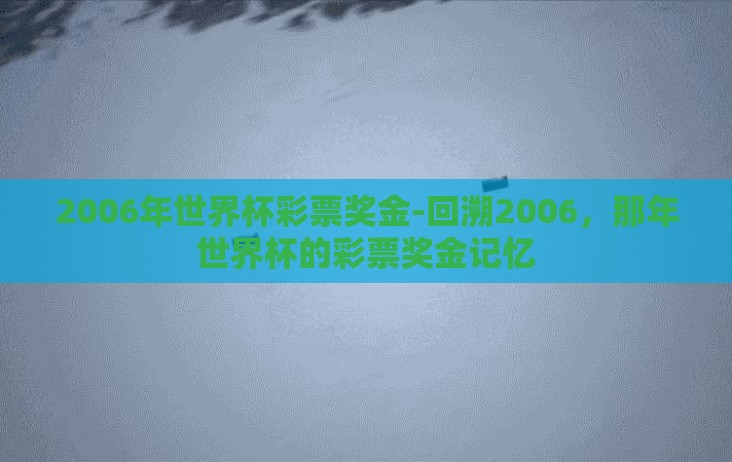 2006年世界杯彩票奖金-回溯2006，那年世界杯的彩票奖金记忆