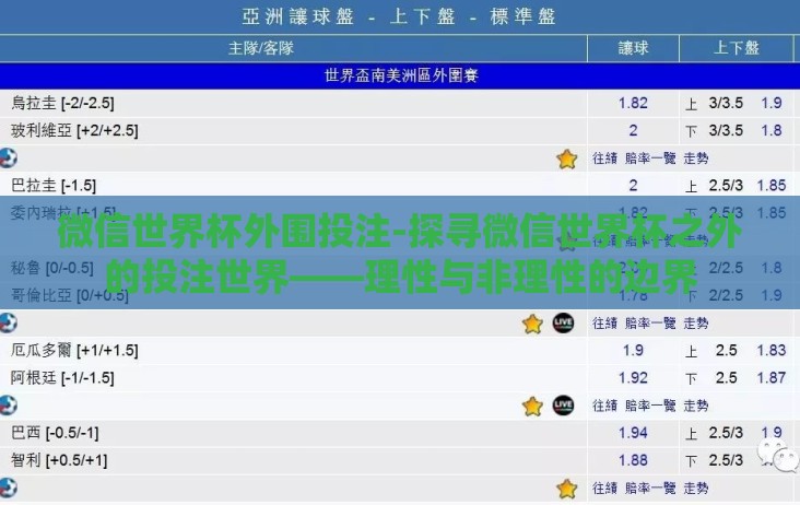 微信世界杯外围投注-探寻微信世界杯之外的投注世界——理性与非理性的边界