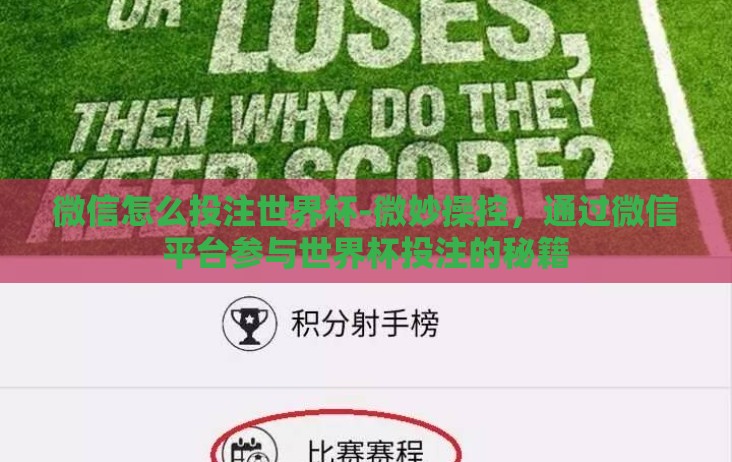 微信怎么投注世界杯-微妙操控,通过微信平台参与世界杯投注的秘籍 微信怎么投注世界杯-微妙操控,通过微信平台参与世界杯投注的秘籍