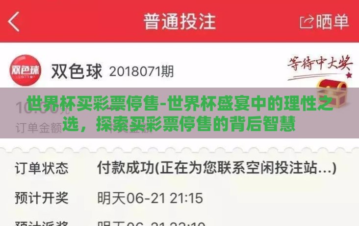 世界杯买彩票停售-世界杯盛宴中的理性之选,探索买彩票停售的背后智慧 世界杯买彩票停售-世界杯盛宴中的理性之选,探索买彩票停售的背后智慧