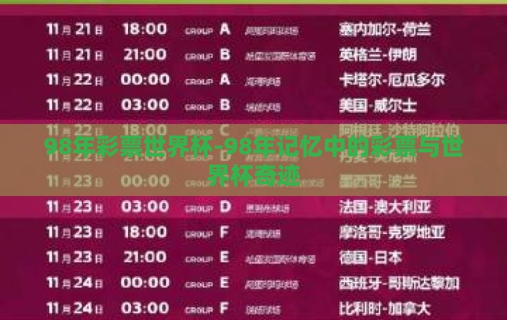 98年彩票世界杯-98年记忆中的彩票与世界杯奇迹 98年彩票世界杯-98年记忆中的彩票与世界杯奇迹