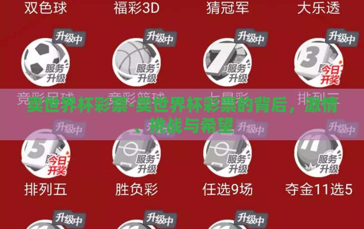 卖世界杯彩票-卖世界杯彩票的背后,激情、挑战与希望 卖世界杯彩票-卖世界杯彩票的背后,激情、挑战与希望
