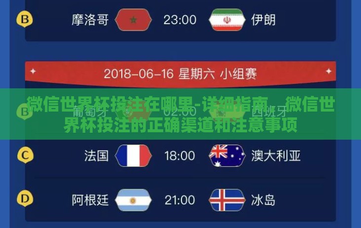 微信世界杯投注在哪里-详细指南，微信世界杯投注的正确渠道和注意事项