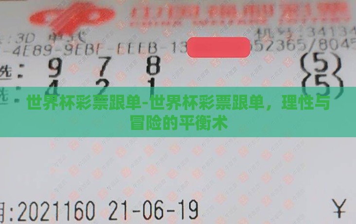世界杯彩票跟单-世界杯彩票跟单，理性与冒险的平衡术